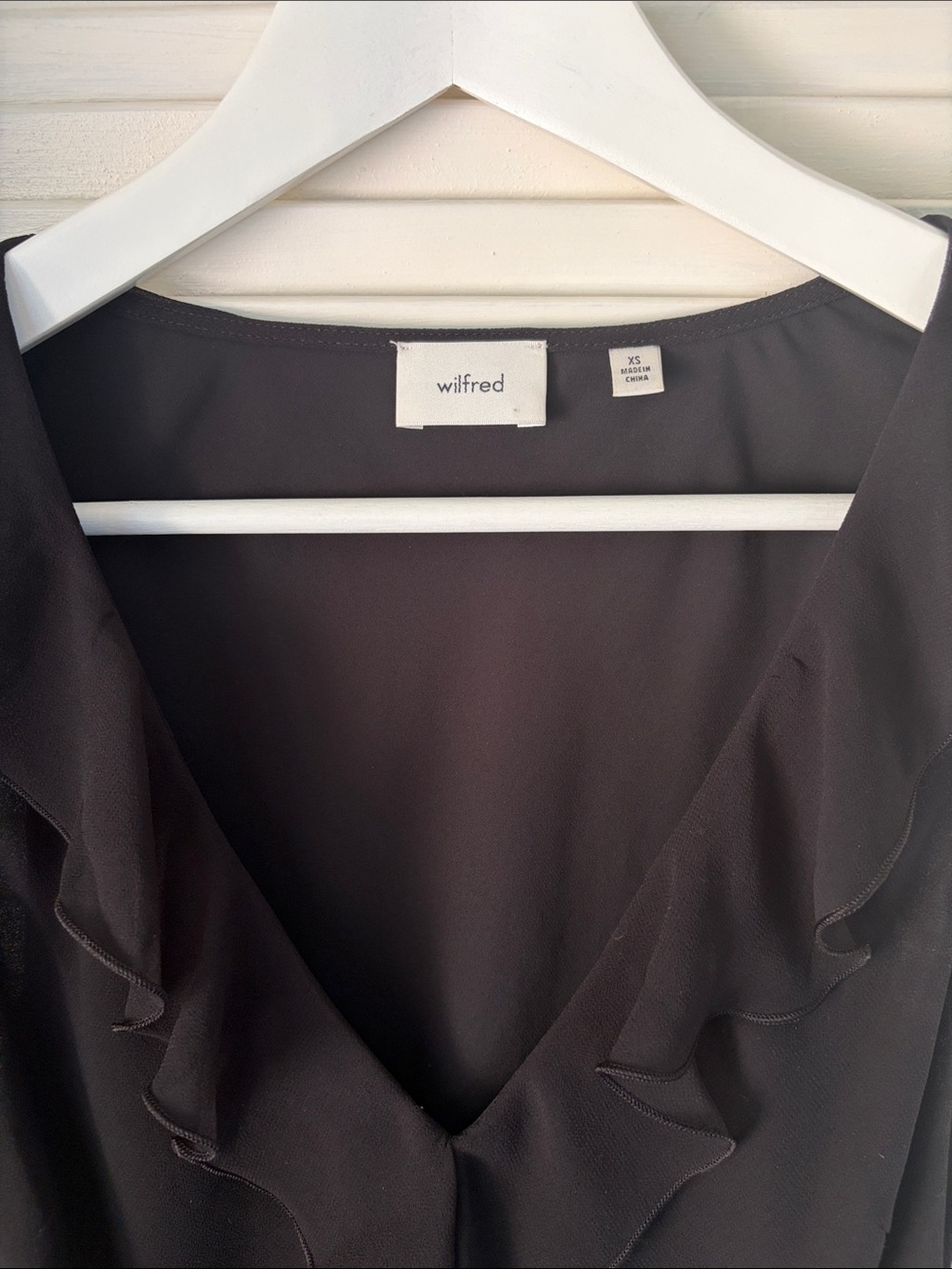 Aritzia Black Sleeveless Ruffle V-Neck Mini Dress - Picture 3 of 4